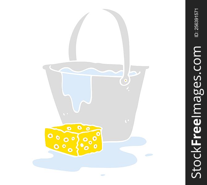 Flat Color Illustration Of A Cartoon Bucket Of Soapy Water