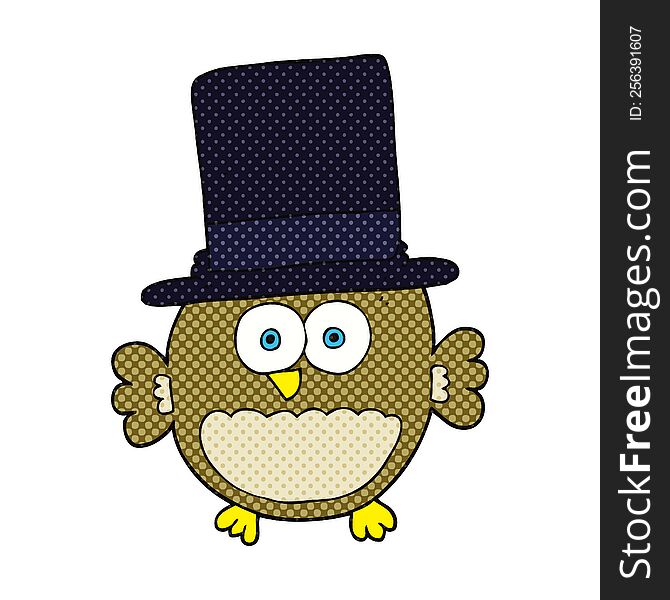 freehand drawn cartoon owl in top hat