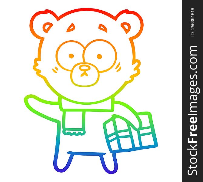 Rainbow Gradient Line Drawing Nervous Christmas Bear Cartoon