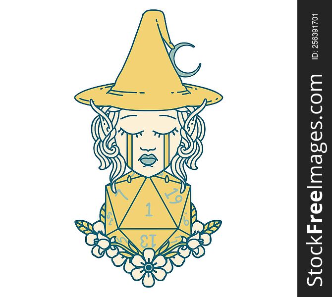 Crying Elf Witch With Natural One D20 Roll Illustration