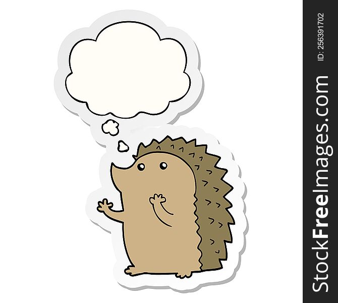 Cartoon Hedgehog And Thought Bubble As A Printed Sticker