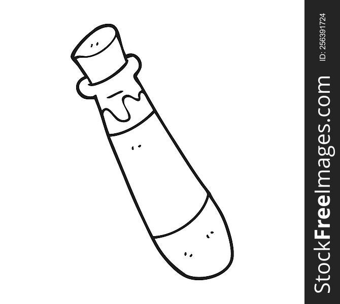 freehand drawn black and white cartoon vial of blood