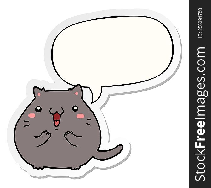 Happy Cartoon Cat And Speech Bubble Sticker