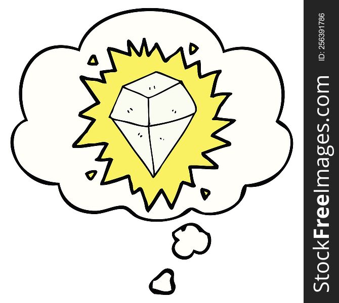 cartoon shining crystal with thought bubble. cartoon shining crystal with thought bubble
