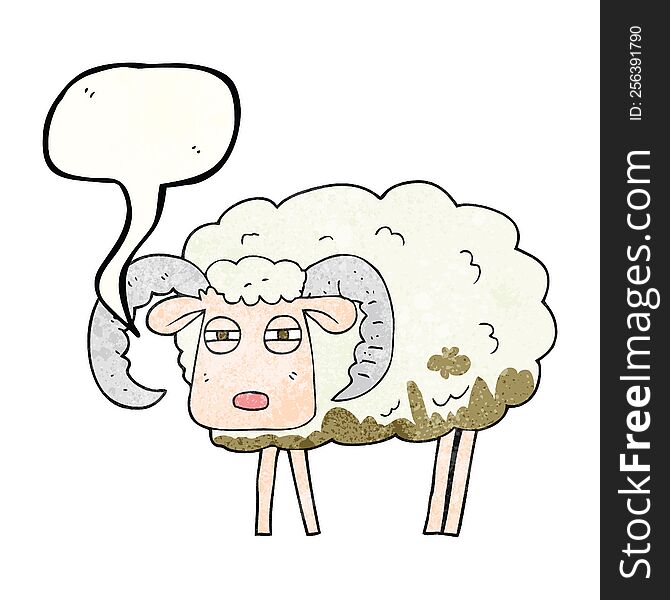 freehand speech bubble textured cartoon ram covered in mud