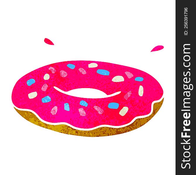 hand drawn retro cartoon doodle of an iced ring donut