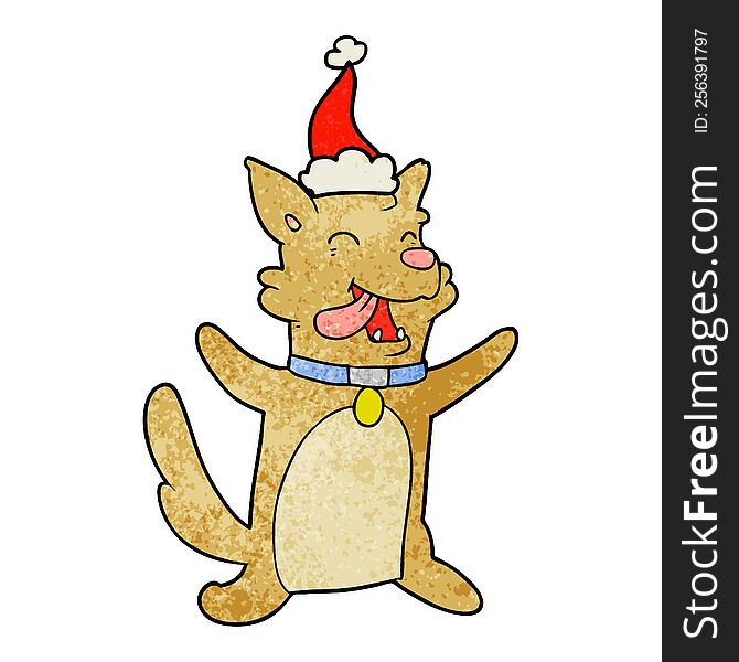Textured Cartoon Of A Happy Dog Wearing Santa Hat