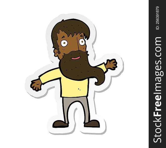 Sticker Of A Cartoon Man With Beard Waving