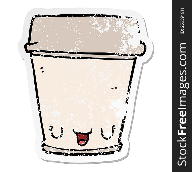 Distressed Sticker Of A Cartoon Coffee Cup