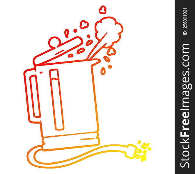 warm gradient line drawing of a cartoon electric kettle boiling