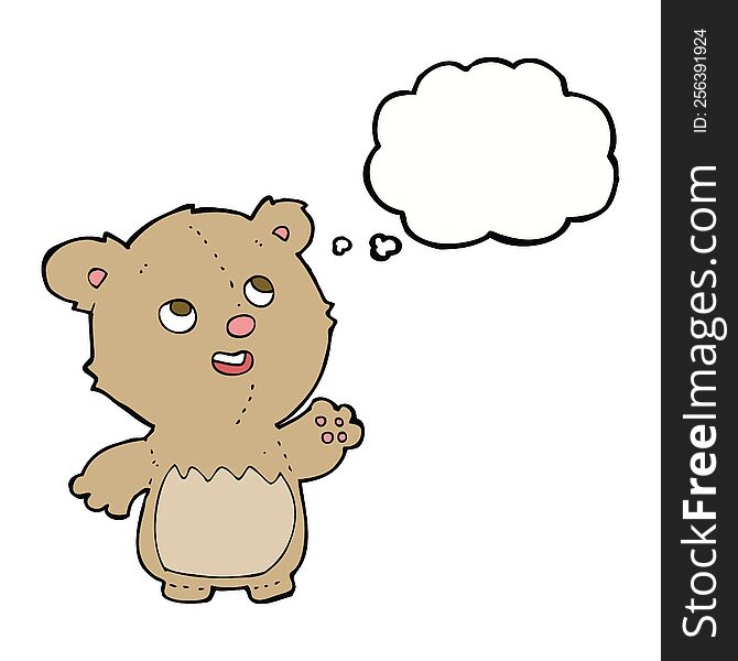 cartoon happy little teddy bear with thought bubble