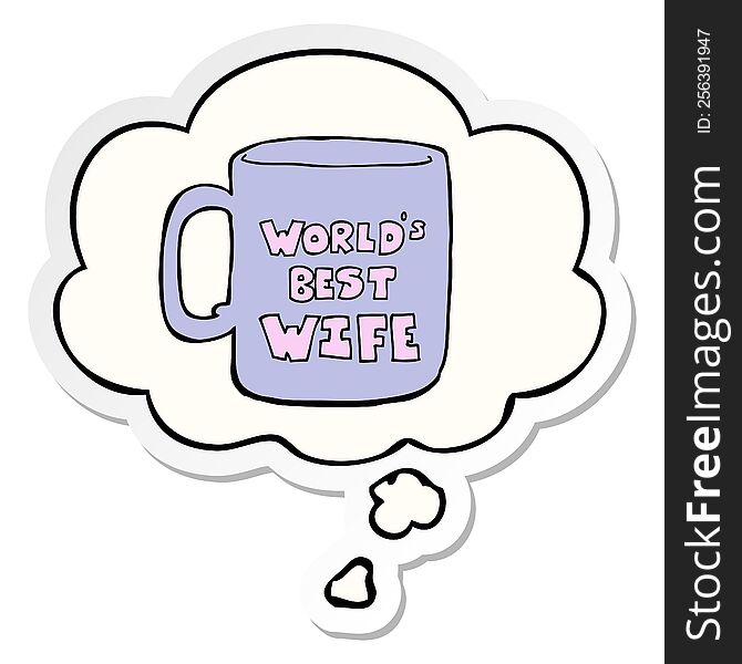 worlds best wife mug with thought bubble as a printed sticker
