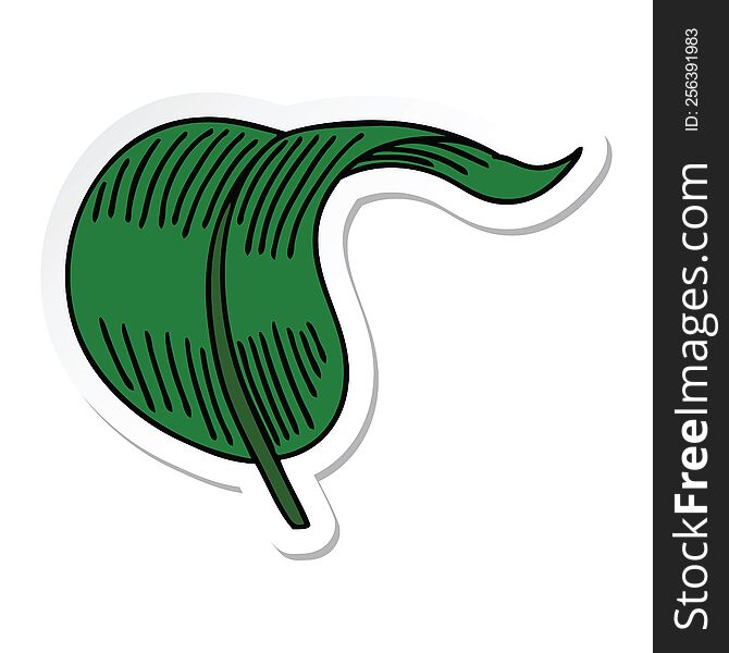 sticker of a quirky hand drawn cartoon blowing leaf