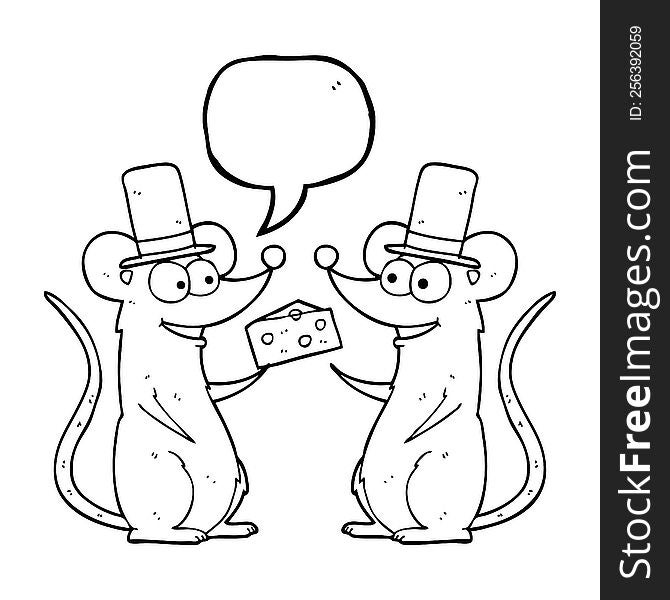 freehand drawn speech bubble cartoon mice with cheese