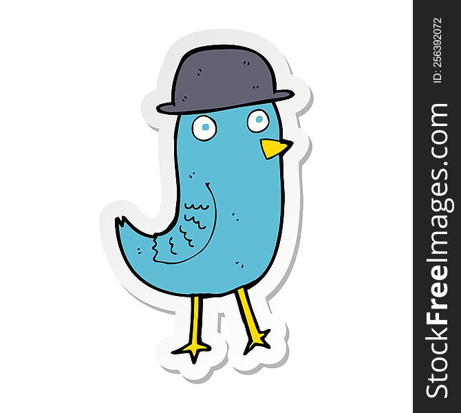 Sticker Of A Cartoon Bluebird Wearing Hat