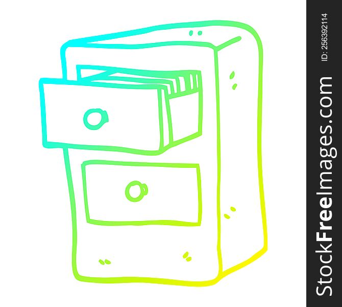 cold gradient line drawing of a cartoon drawers of files