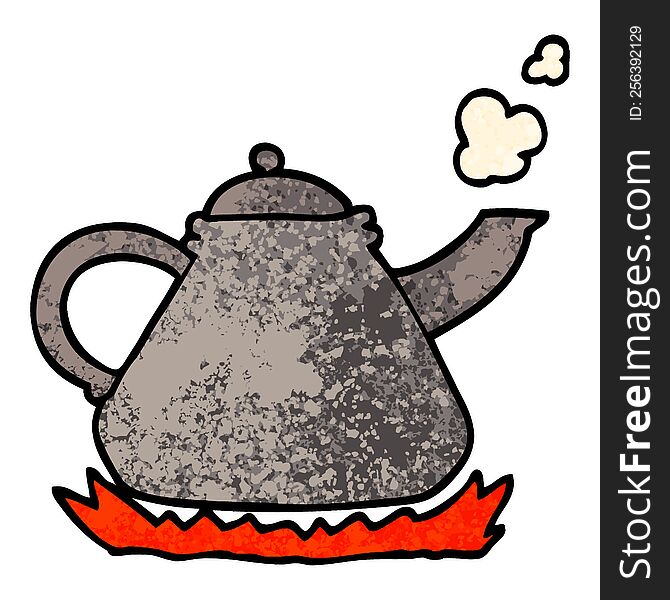 grunge textured illustration cartoon kettle on stove