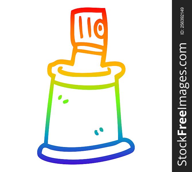 rainbow gradient line drawing of a cartoon aerosol spray can