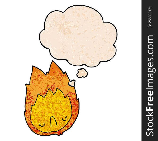 cartoon unhappy flame with thought bubble in grunge texture style. cartoon unhappy flame with thought bubble in grunge texture style