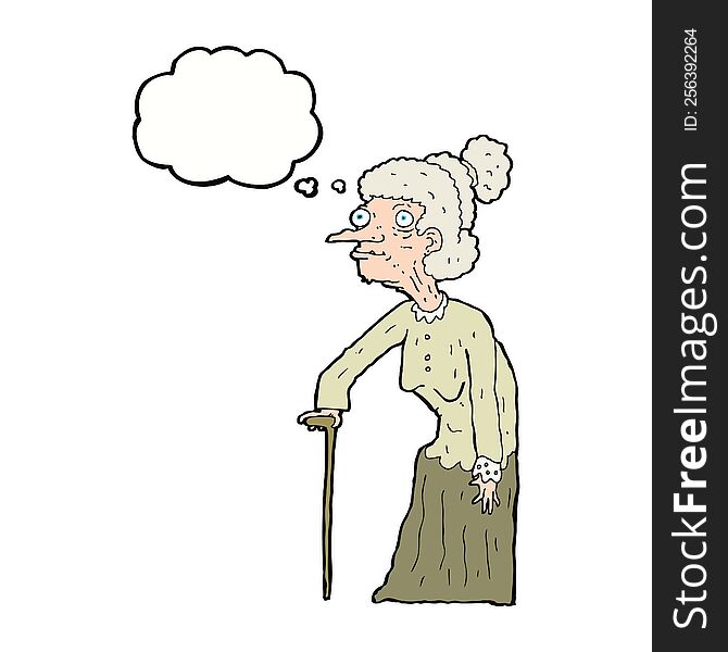 Cartoon Old Woman With Thought Bubble