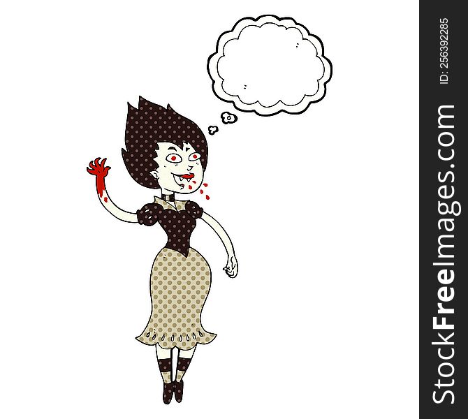 freehand drawn thought bubble cartoon blood sucking vampire girl