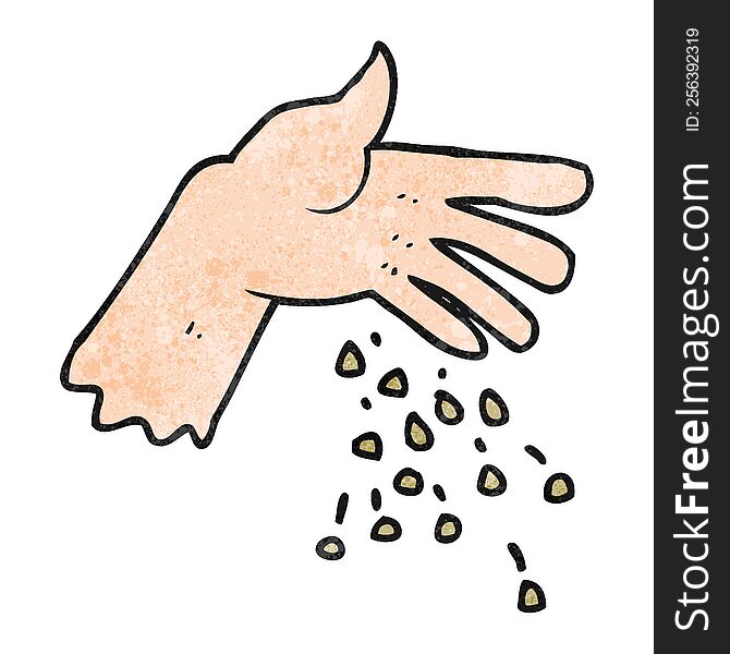 freehand textured cartoon hand spreading seeds