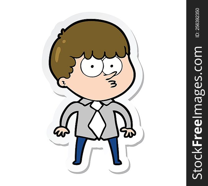 sticker of a cartoon nervous boy in shirt and tie