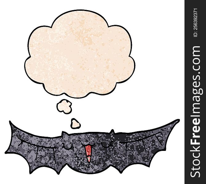 Cartoon Bat And Thought Bubble In Grunge Texture Pattern Style