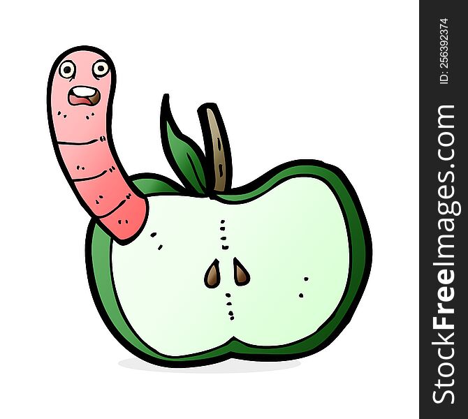 Cartoon Apple With Worm