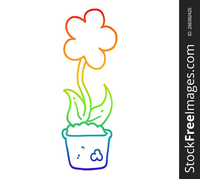 Rainbow Gradient Line Drawing Cute Cartoon Flower