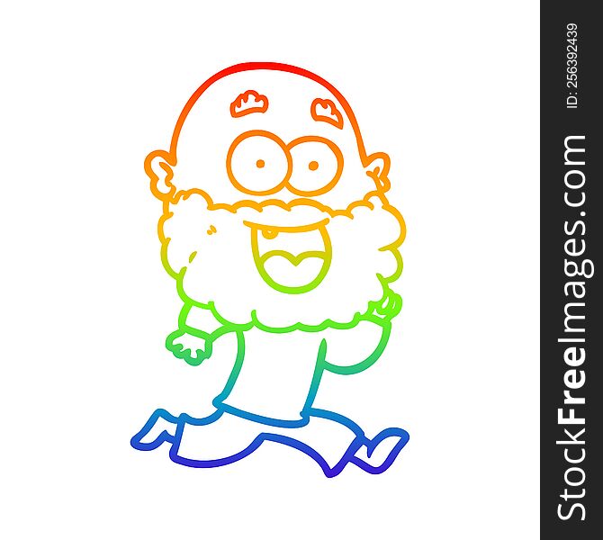rainbow gradient line drawing of a cartoon crazy happy man with beard running