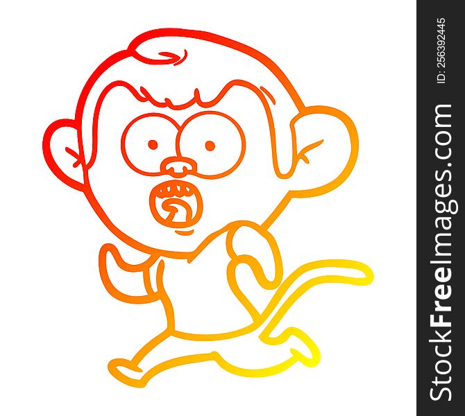 Warm Gradient Line Drawing Cartoon Running Monkey