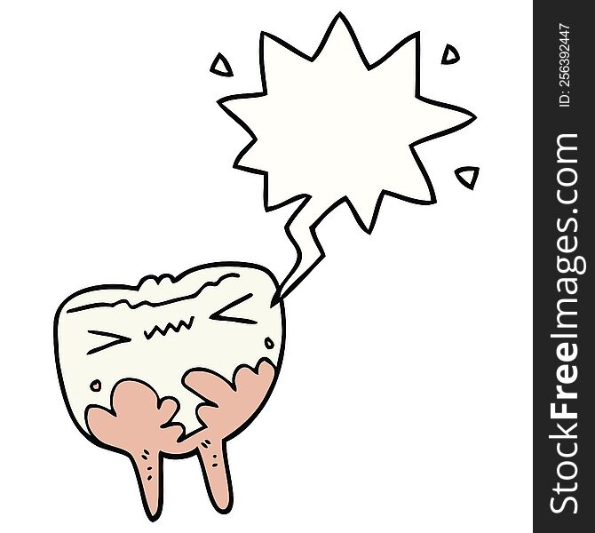 cartoon bad tooth with speech bubble. cartoon bad tooth with speech bubble