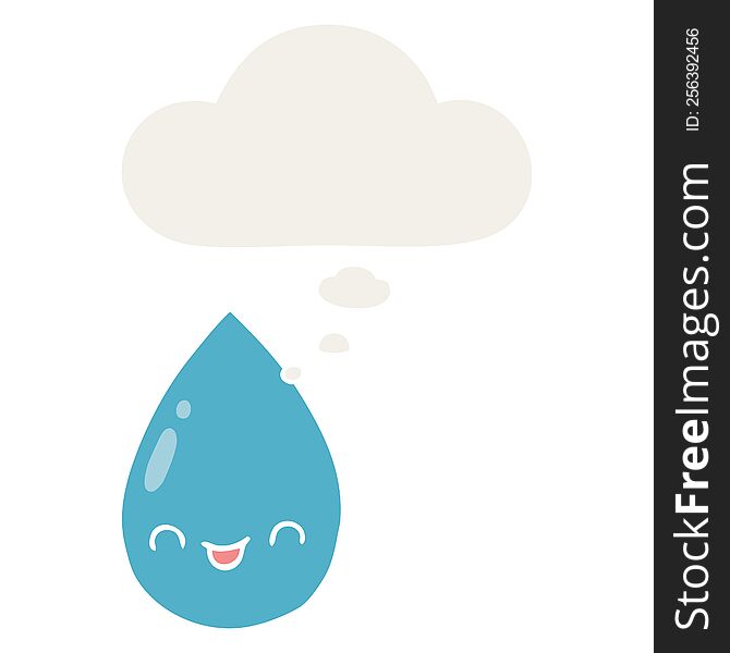 cartoon cute raindrop with thought bubble in retro style
