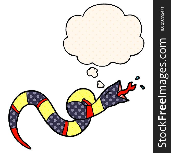 Cartoon Hissing Snake And Thought Bubble In Comic Book Style