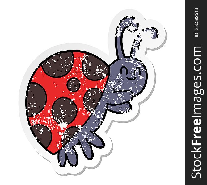 distressed sticker of a cute cartoon ladybug