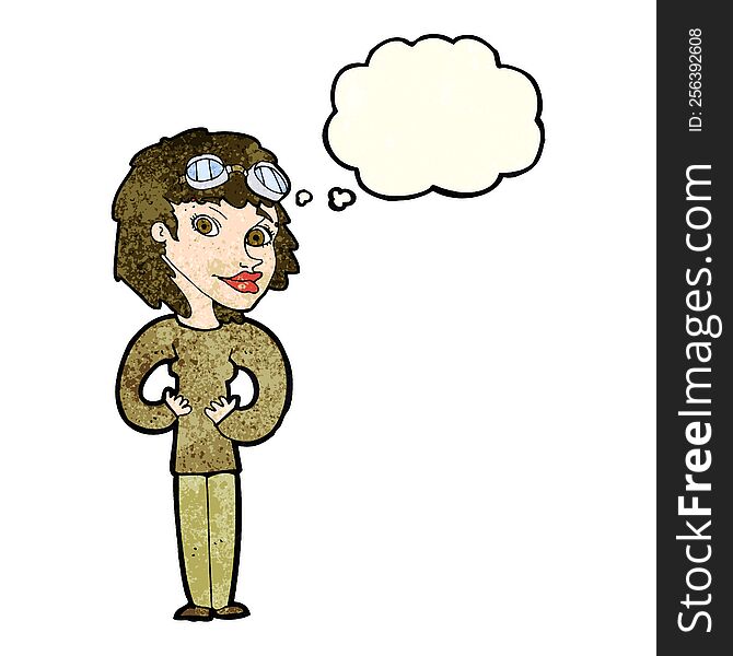 Cartoon Aviator Woman With Thought Bubble