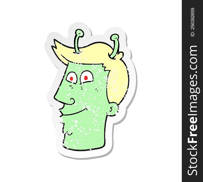 retro distressed sticker of a cartoon alien man