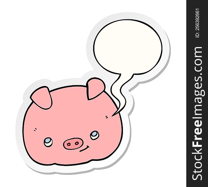 cartoon happy pig with speech bubble sticker. cartoon happy pig with speech bubble sticker