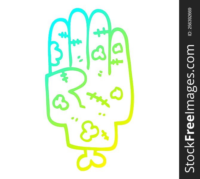 Cold Gradient Line Drawing Cartoon Zombie Hand