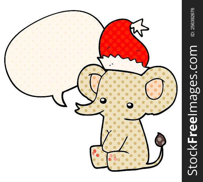 Cute Christmas Elephant And Speech Bubble In Comic Book Style