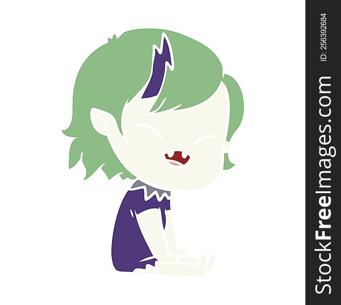 flat color style cartoon laughing vampire girl sitting