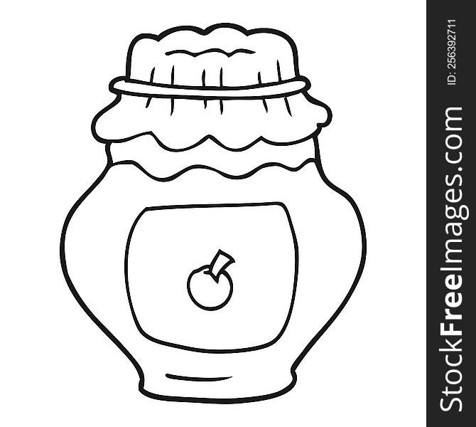 freehand drawn black and white cartoon jar of jam