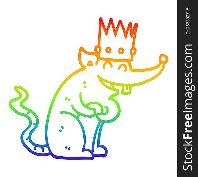 rainbow gradient line drawing of a cartoon rat king laughing
