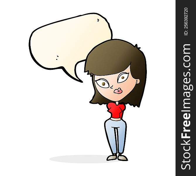 cartoon confused woman with speech bubble