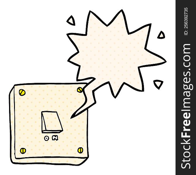 cartoon light switch and speech bubble in comic book style