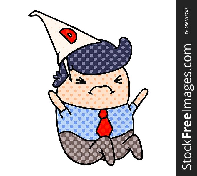 Hand drawn cartoon kawaii man in dunce hat