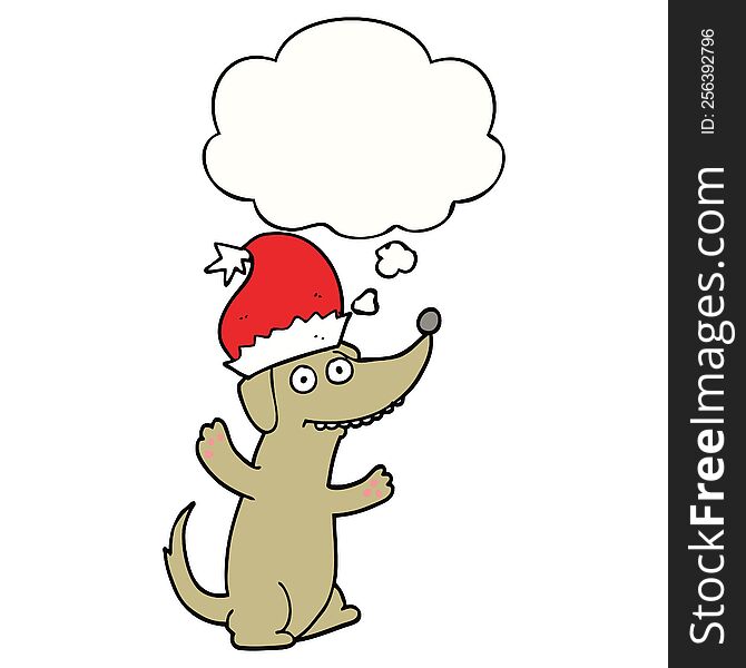 cute christmas cartoon dog and thought bubble