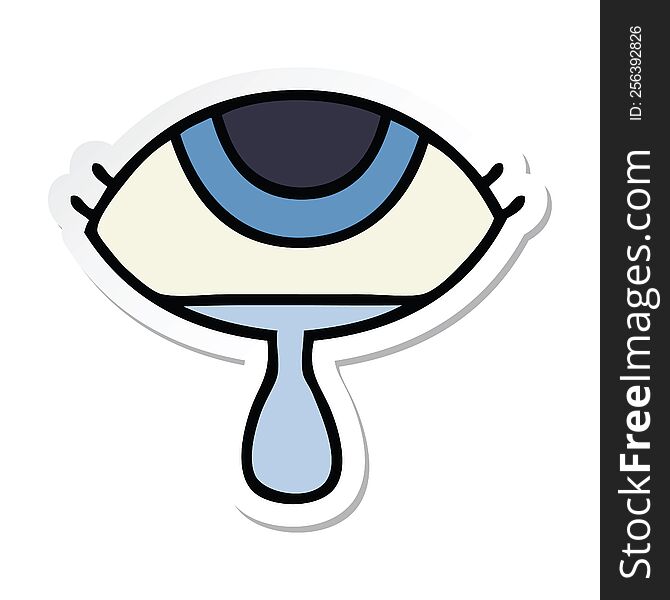 Sticker Of A Cute Cartoon Crying Eye
