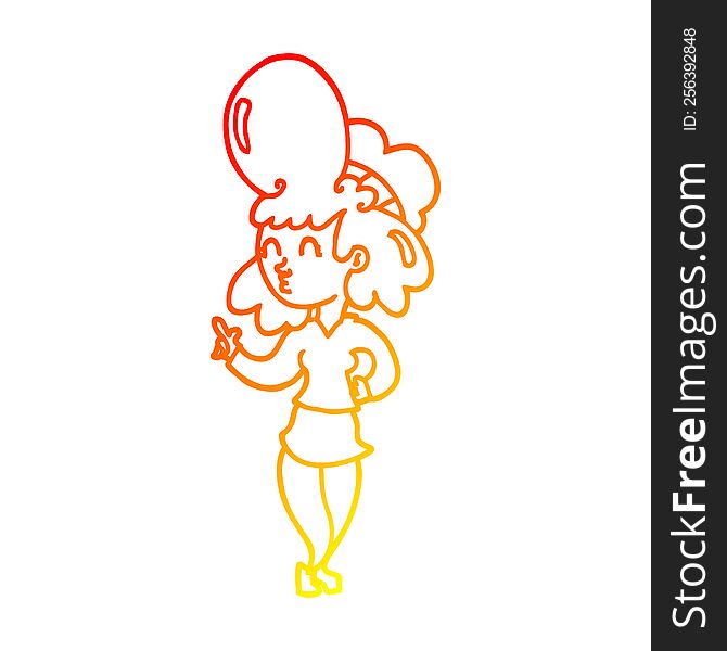 Warm Gradient Line Drawing Cartoon Woman With Big Hair